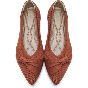 Women's Pointed Toe Knit Brown Flats Comfortable Lightweight Dressy Casual Shoes